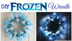 the frozen wreath is made with blue and white lights