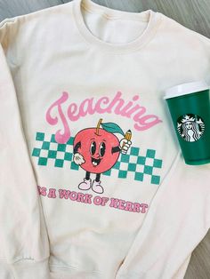 For the loving teachers out there educating our youth! Heart Crewneck, United Monograms, Teacher Wardrobe, Lilly Inspired, Teacher Clothes, Long Sleeve Baseball Tee, Teaching Outfits, Matching Sets Outfit, Teacher Things