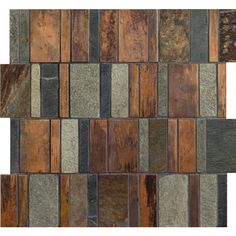 a brown and black tile wall with different colors