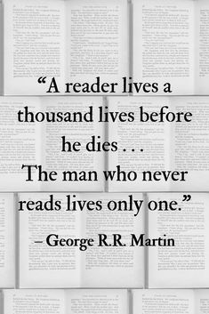 an open book with the quote george r martin on it, in black and white