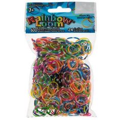 rainbow loom bracelets, assorted colors and sizes in plastic bag with zip closure