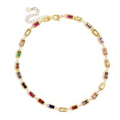 Fill your day and night wardrobe with our vintage-style Rainbow Diamond Choker necklace, featuring an emerald cut colorful gemstone cubic zirconias bezel set into statement geometric links. A lobster clasp and adjustable ring link chain add length and versatility to this vibrant necklace. Features: 14k Gold Filled Chain length 12”+2" Tarnishing resistant Hypoallergenic Please note that chemicals and perfume can shorten the lifespan Clean your jewelry after each wear with YUMIYU Pouch ...