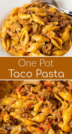 taco pasta in a white bowl with a silver fork One Pot Taco Pasta, Pasta Beef, Taco Pasta Recipes, Beef Pasta, Salad Pasta