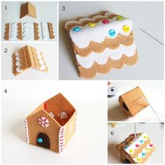 instructions to make a gingerbread house out of cardboard and paper mache with buttons