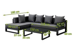 an image of a couch with pillows and measurements for the seat height chart on it