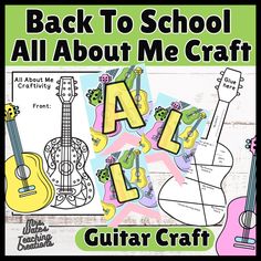 the back to school all about me craft is shown with guitar and music notes on it