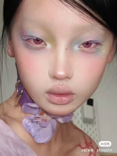 Cool Make Up Looks, Pink Editorial Makeup, Flower Makeup Looks, Aespa Makeup, Experimental Makeup, Line Makeup, Zero Makeup, Watercolor Makeup, Taking Out The Trash