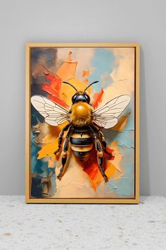 a painting of a bee on a wall