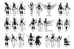 ancient egyptian symbols and their meanings, including anubus, ostrich, hieroglyphhus, pharaohs, god