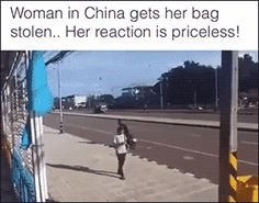 a woman in china gets her bag stolen, her reaction is priceless by walking down the street