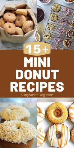 donuts and cupcakes with text overlay that reads 15 mini donut recipes