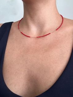 .Stylish choker made of minimal cut coral beads. .Micro silver pieces are handmade and gold plated. .Closure is gold plated silver. .A jewel that will elevate your style. .This minimal red stone necklace will make you feel very elegant and good. 💌D E T A İ L S Unique  Minimalis style Materials: Silver,Semi-Precious Stone Closure:Gold Plated Sterling Silver Hook Necklace Length: 47 CM (19 inches) 📐L E N G T H  A D J U S T M E N T S Measurements and weight are close approximations. If have conce Red Beaded Dainty Jewelry, Red Tiny Beads Choker Jewelry, Minimalist Faceted Beads Choker For Gift, Red Beaded Choker Jewelry, Faceted Red Coral Beads Jewelry Gift, Dainty Red Beaded Necklace, Coral Faceted Beads Jewelry As Gift, Coral Faceted Beads Jewelry For Gifts, Minimalist Red Beaded Necklaces