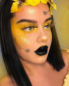 Bee Costume Makeup, Bumblebee Makeup, Basic Makeup Tutorial, Bee Makeup, Yellow Makeup, Halloween Makeup Diy, Bee Costume, Pride Makeup, Cute Couple Halloween Costumes