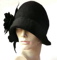 Downton Abbey hats felt hat Black felt hat cloche felt hat Cloche Felted Hat felt hat Fedora Cloche Hat Flapper Hat Art Hat Black Hat La belle epoque Art Deco 1920s hat Art Hats black hat cloche 1920's hat roses Hats&Caps Accessories Handmade Great, very flattering hat ! Adapts to the head ! Special and unique ! Sophisticated and elegant ! In beautiful deep black color. With spectacular black roses. I can make this hat in other colors and sizes. Made just for you As the base for my works I u Brimmed Felt Cloche Hat For Winter, Winter Felt Brimmed Cloche Hat, Winter Felt Cloche Hat With Brim, Evening Wool Cloche Felt Hat, Fitted Black Wool Cloche Hat, Winter Gatsby Cloche Hat, Winter Gatsby Style Cloche Hat, Winter Evening Fedora Felt Hat, Winter Evening Brimmed Cloche Hat