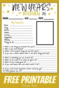 a free printable new years interview sheet