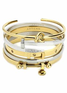 A perfect complement for your watch. Stand out with our stylish bangles, wear them on their own or combine them together! Stainless steel hypoallergenic jewelry that is non reactive for sensitive skin and won't rust or tarnish. Artizan Jewelry is water resistant but it is recommended to use a jewelry cleaning cloth to help preserve color and shine. 5 bangles stack Stainless steel Tarnish resistant Suitable for wrist circumference up to 6.50"- Small wrist Stylish Bangles, Watch Stand, Wrist Jewelry, Crystal Bangle, Stacked Bangles, Hypoallergenic Jewelry, Layered Jewelry