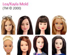 the dolls are wearing different styles of hair and sunglasses on their heads, including blondes