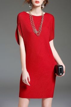 Áo Blu, Shift Dresses, Mini Shift Dress, Batwing Sleeve, Dress Red, Look Chic, Moda Fashion