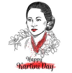 a woman with flowers on her neck and the words happy martin day written in red ink