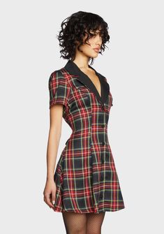 Current Mood Plaid Button Dress - Red Black – Dolls Kill Vivienne Westwood Plaid Dress, Dresses Kawaii, Gothic Dresses, Plaid Dresses, Babydoll Dresses, Grunge Clothing, Lace Up Leggings, Sun Dresses, Black Dolls