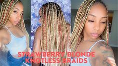 2 blonde braids Strawberry Blonde Knotless Braids, Strawberry Blonde Braids, Diy Knotless Braids, Braids Simple, Blonde Knotless Braids, Blonde Knotless, Braids Tutorial, Blonde Braids