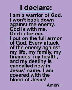 an image with the words i am a warrior of god against the enemy