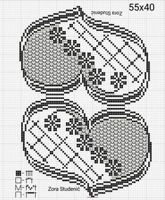 a cross stitch pattern with three pieces of fruit on top of each other, in black and white