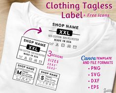 a white t - shirt with black and pink text on it that says clothing tags label