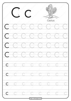 the letter c worksheet for handwriting and cursive practice with cactuses