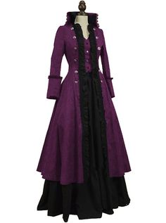 Victorian Coat Women, Purple Victorian Dress, Black Victorian Dress, Victorian Coat, Coat Set, Steampunk Dress, Victoria Fashion, Prom Long, Purple Outfits