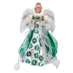 UL2226 Holiday/Christmas/Christmas Ornaments and Tree Toppers Christmas Tree Toppers Lighted, Feathered Wings, Angel Christmas Tree Topper, Green Shamrock, Angel Tree Topper, White Gown, Christmas Tree Topper, Angel Tree, Christmas Greenery