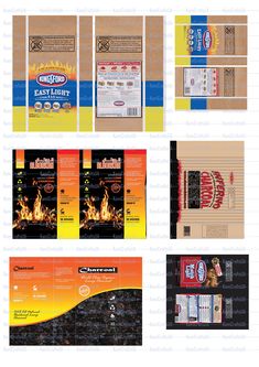 four different types of menus and brochures on a white background, each with an image of a hot dog