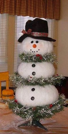 a snowman is sitting on top of a table