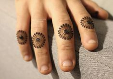 a woman's hand with two tattoos on it, and one has an intricate design