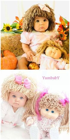 two pictures of dolls with different hair styles, one is blonde and the other has blue eyes