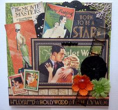 an altered collage with vintage movie posters and other items on it's side