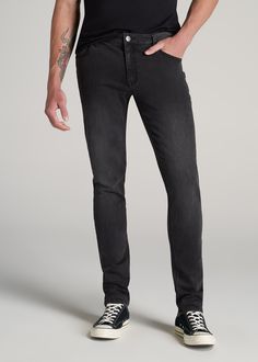 American Tall Travis Skinny Jeans. These men's tall jeans are made for your height with an inseam up to 40”. Bigger Pockets, Scrubs Dress, Cozy Sleepwear, Tall Men, Tall Jeans, Sports Blazer, Women Essentials, Long Sleeve Tee Shirts, Best Jeans