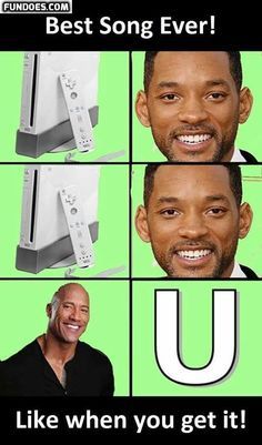 four different pictures of the same man smiling and holding up a wii game controller in front of his face