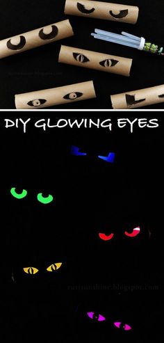 diy glowing eyes made out of toilet paper rolls and some pens are on the table