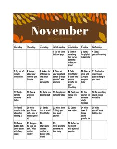 November Exercise Challenge, November To Do List 30 Day, November To Do List, Self Care Calendar, Printable Self Care