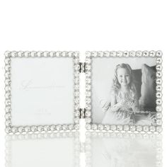 This charming and sweet frame has a continuous row of sparkling jewels set in elegant silver metal. High quality heavy weight cast metal picture frame made with exceptional workmanship. Elevate your home dcor with this sophisticated timeless design that will complement any room. High quality easy open gray velvet backing and sturdy hinges for table top display. Holds two 4 inch by 4 inch photo. Size: 4x4 Hinged Double. Metal Picture Frame, Acrylic Photo Frames, Metal Picture Frames, Double Frame, Picture Frame Shop, Gift Box Packaging, Table Top Display, Acrylic Photo, Metal Casting