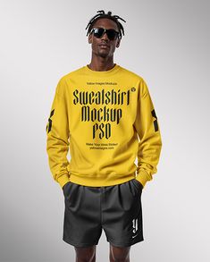 Black Man with Dreadlocks Wearing Sweatshirt and Shorts Mockup Shorts Mockup, Overall Outfit, Blank Apparel, Mesh Shorts, Black Man, Oversized Sweatshirt, American Apparel, Black Long Sleeve