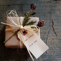 a present wrapped in brown paper and tied with twine