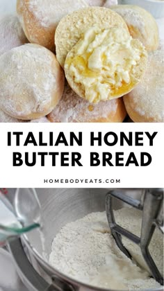 the ingredients for italian honey butter bread in a bowl