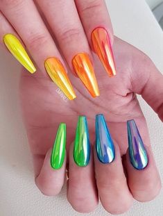 Rainbow Nails Design, Hot Nail Designs, Multicolored Nails, Nagellack Trends, Chrome Nails Designs, Colorful Nails, Ballerina Nails, Rainbow Nails, Holographic Nails