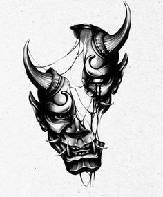 a black and white drawing of a bull's head with long horns on it