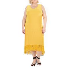 You'll love the effortless summer style of this women's Nina Leonard crochet-lace hem midi dress. You'll love the effortless summer style of this women's Nina Leonard crochet-lace hem midi dress. V-neck Sleeveless Crochet-trim, high-low hemFIT & SIZING 46 1/2-in. approximate length from shoulder to hem Midi cut Pull-on designFABRIC & CARE Polyester, spandex Machine wash - Delicate Imported Size: 2X. Color: Med Yellow. Gender: female. Age Group: adult. Material: Poly Blend. High Low Midi Dress, Lace Hem, Crochet Trim, Crochet Lace, Summer Style, Polyester Spandex, Gender Female, High & Low, High Low