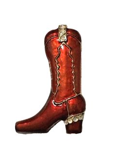 Vintage Red BOOT Brooch Enamel w/ Gold Tone Pin 2"