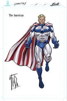 a drawing of a man with an american flag cape