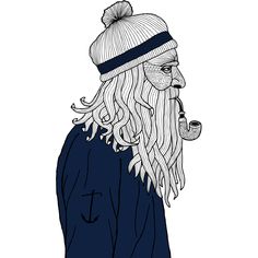 a drawing of a man with a pipe in his mouth and wearing a beanie